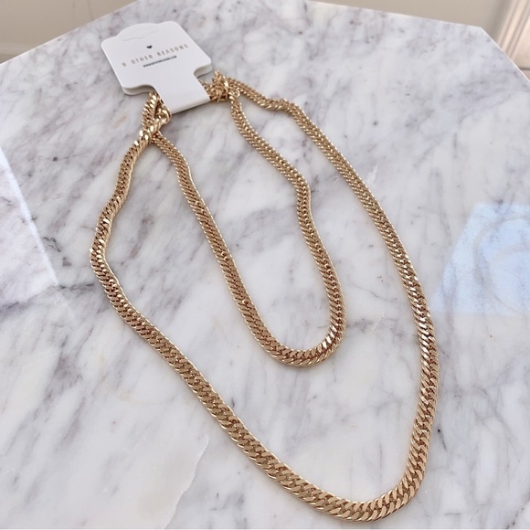 Gold-Plated Flat Chain Double-Layered Necklace Set - Picture 3 of 7